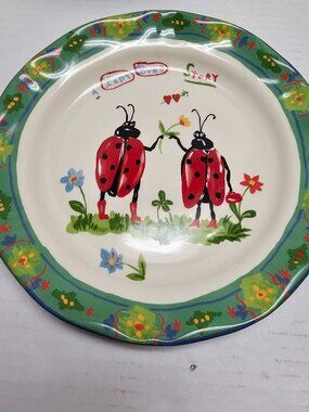 Anthropologie Nathalie Lete Dinner Plate Lady Bug Ladybug Story Flowers His Hers